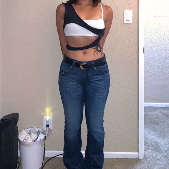 y2k studio 5 mid rise bootcut flared jeans w embellished pockets - Picture 1 of 5